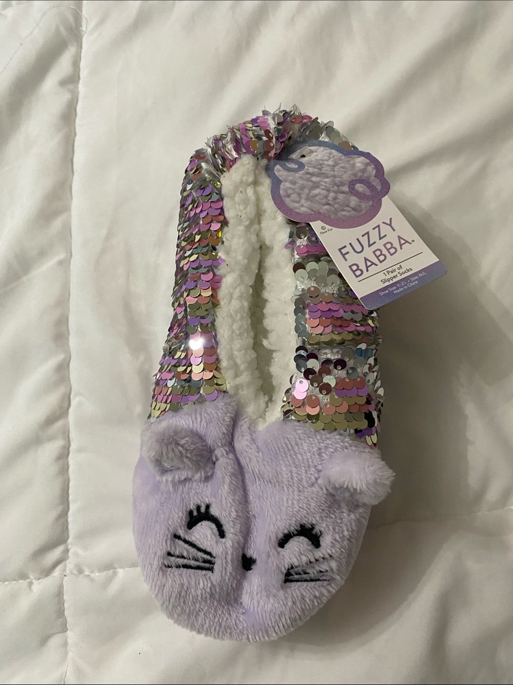 Kids' Lavender Sequin Cat Slippers-138